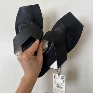 Zara Black Square-Toe Crossover Slide Sandals